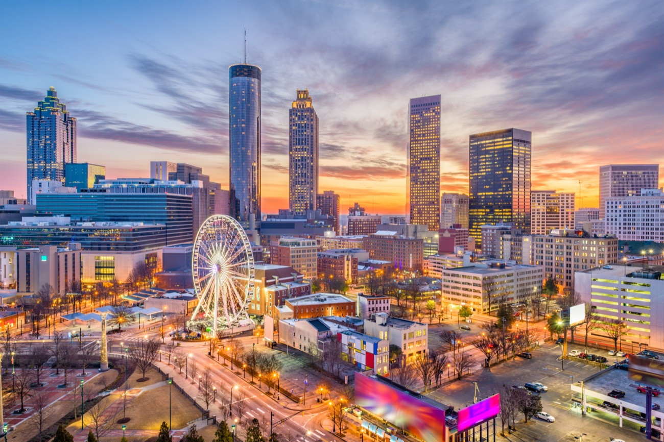 Downtown Atlanta skyline at sunset