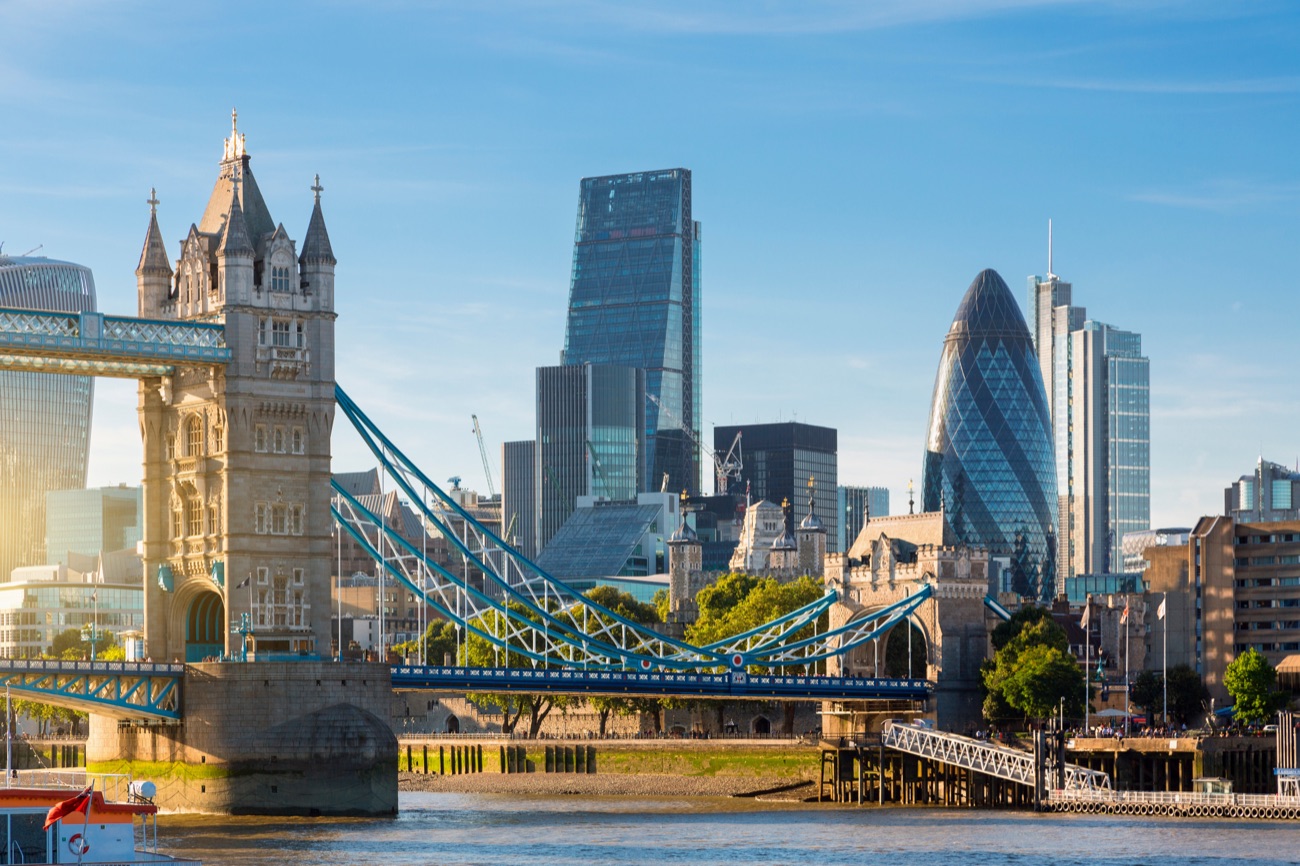 London skyline above Tower Bridge